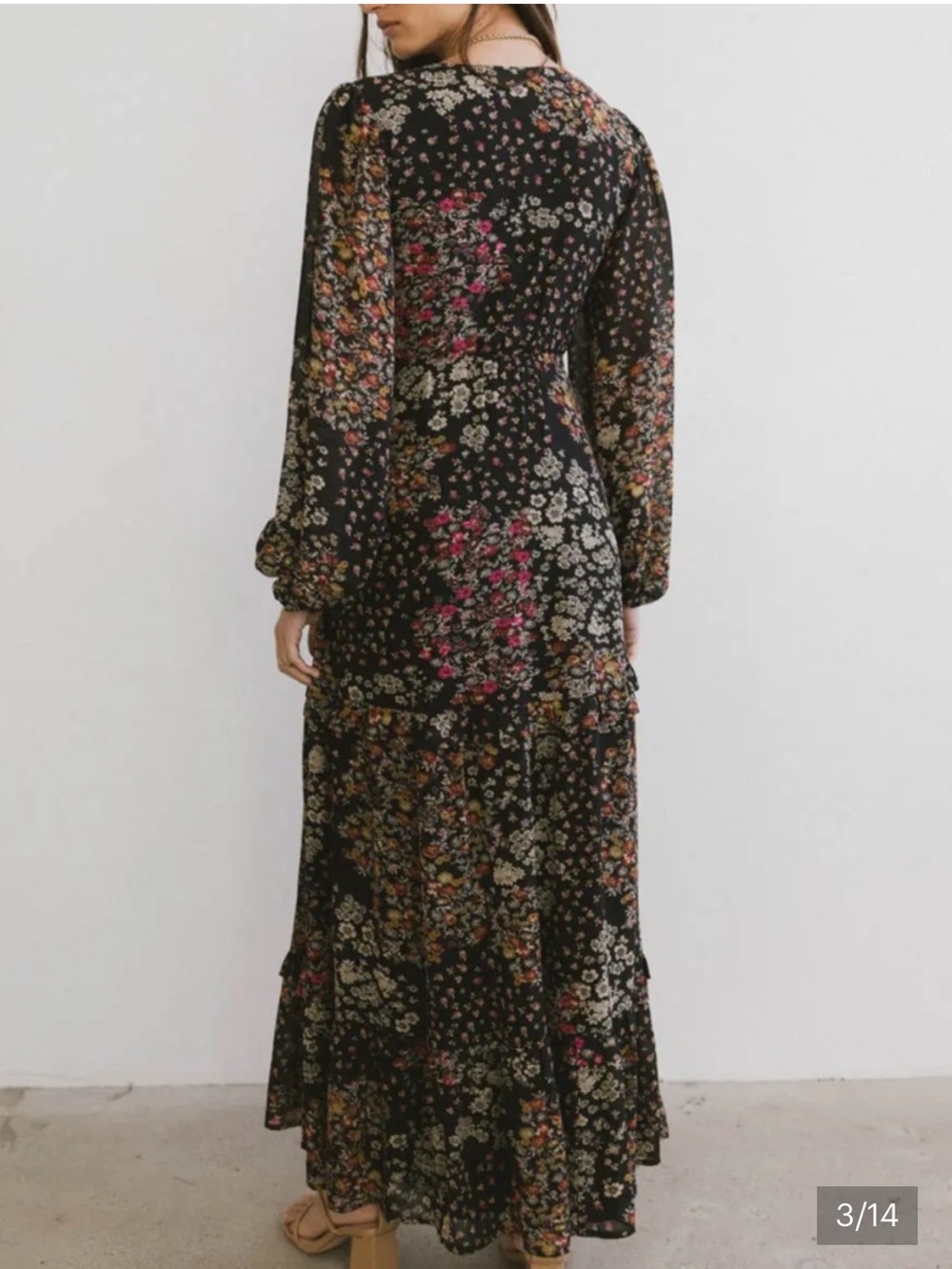 Shop Henly Baevely long sleeve maxi dress black florals - Picture 2 of 10